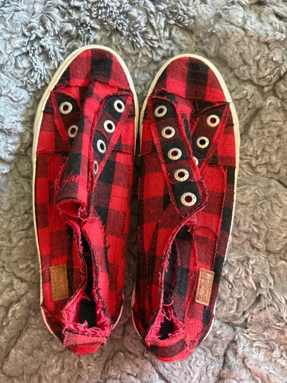 Blowfish Red and Black Plaid Slip-On Sneakers